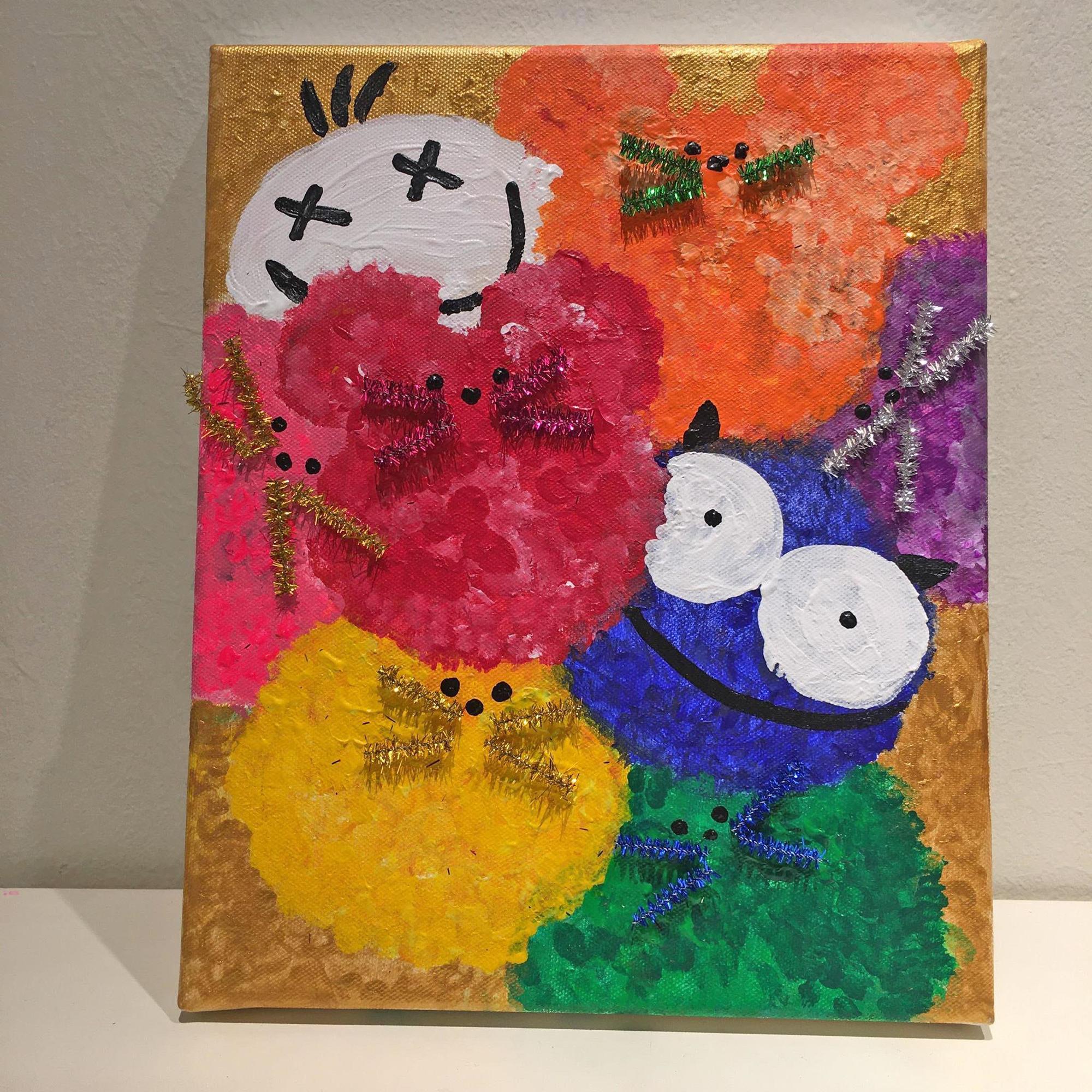 郭源元這次展出的作品《蓬鬆圓滿》也將三毛及小怪物融入在其中,意指鼠年除了圓圓滿滿。(微風國際提供)