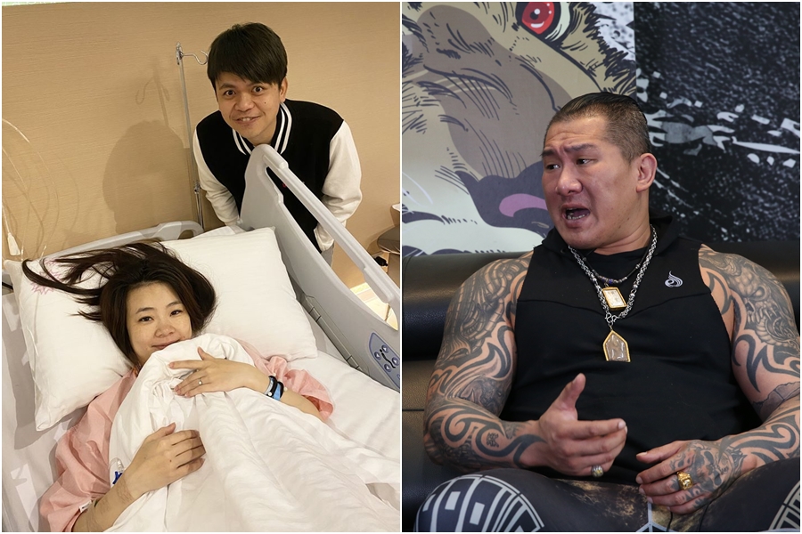 蔡阿嘎日前與老婆「二伯」遭黑衣人持鐵鎚襲擊，嫌犯疑似是館長（右圖）的粉絲。（左圖翻攝自蔡阿嘎臉書）