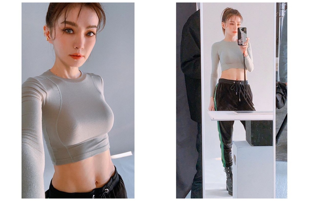 謝金燕貼出自己運動完後的酥胸細腰照,露出自己的超辣好身材。(翻攝謝金燕IG)