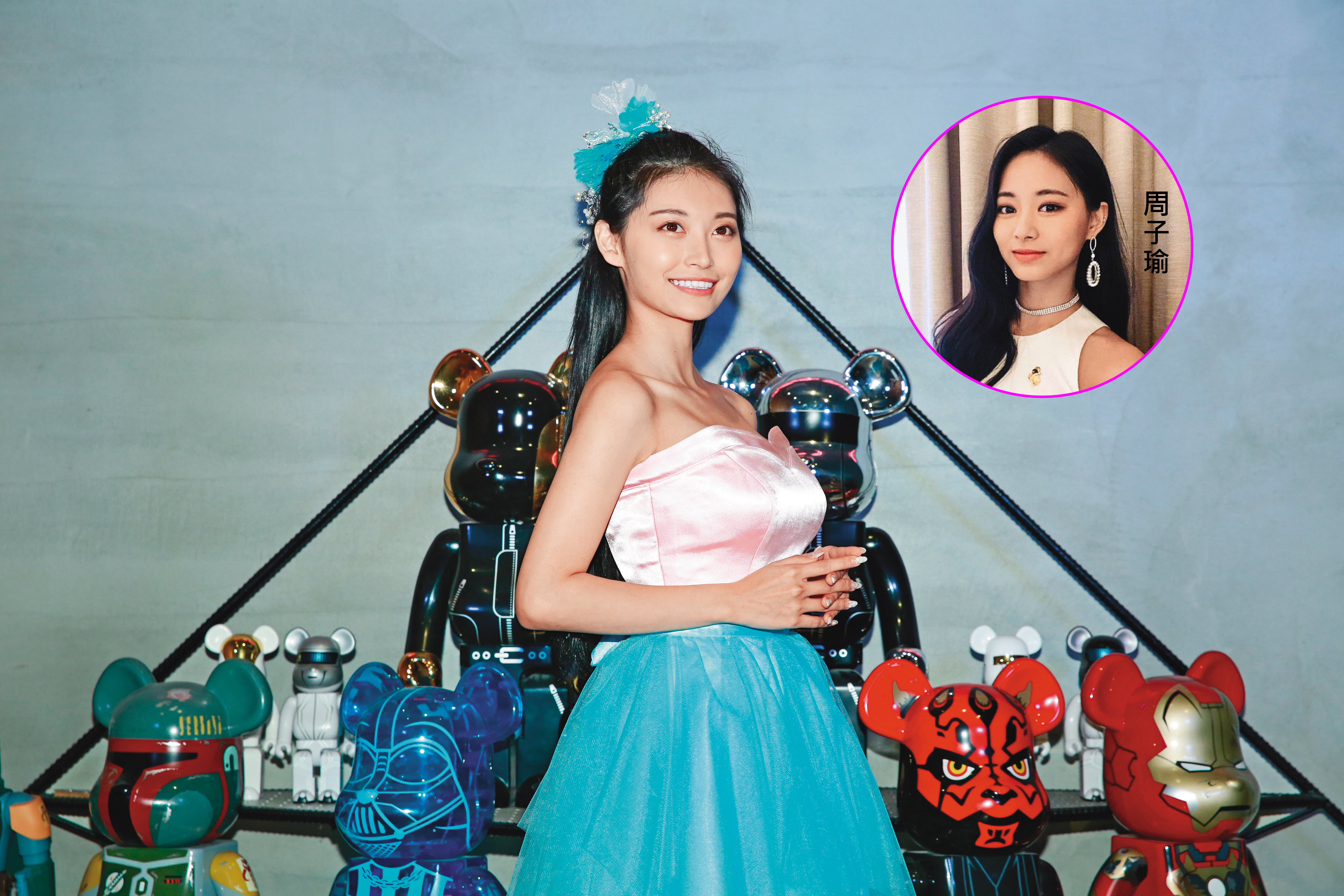 側過身來，祈錦鈅的上圍十分驚人，加上布料撐緊又閃亮亮，呈現很碩大的視覺效果。