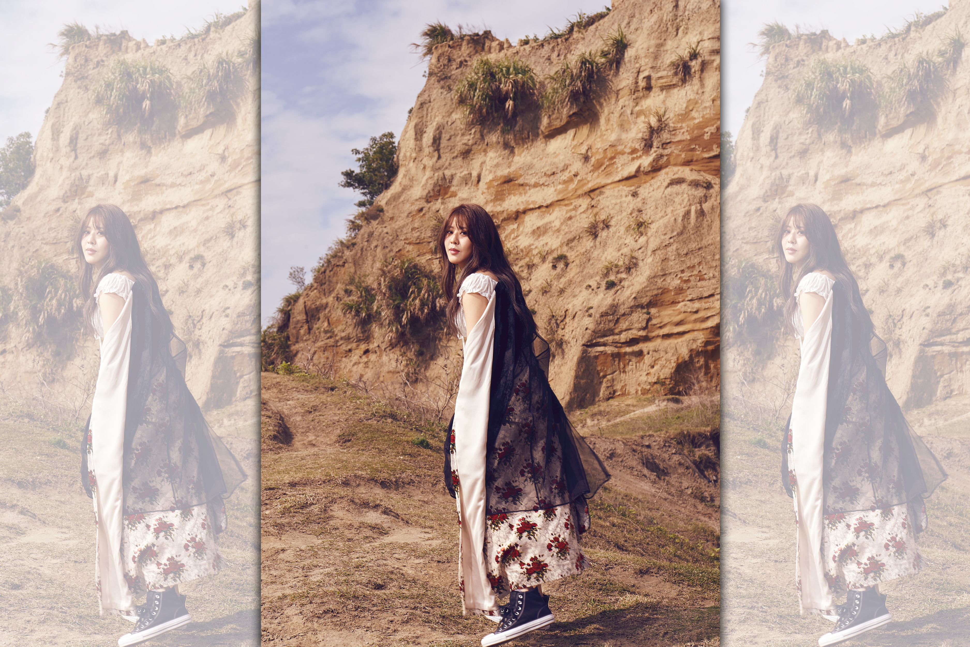 Erika穿波西米亞風配上網紗罩衫，展現女人味。（華納唱片提供）