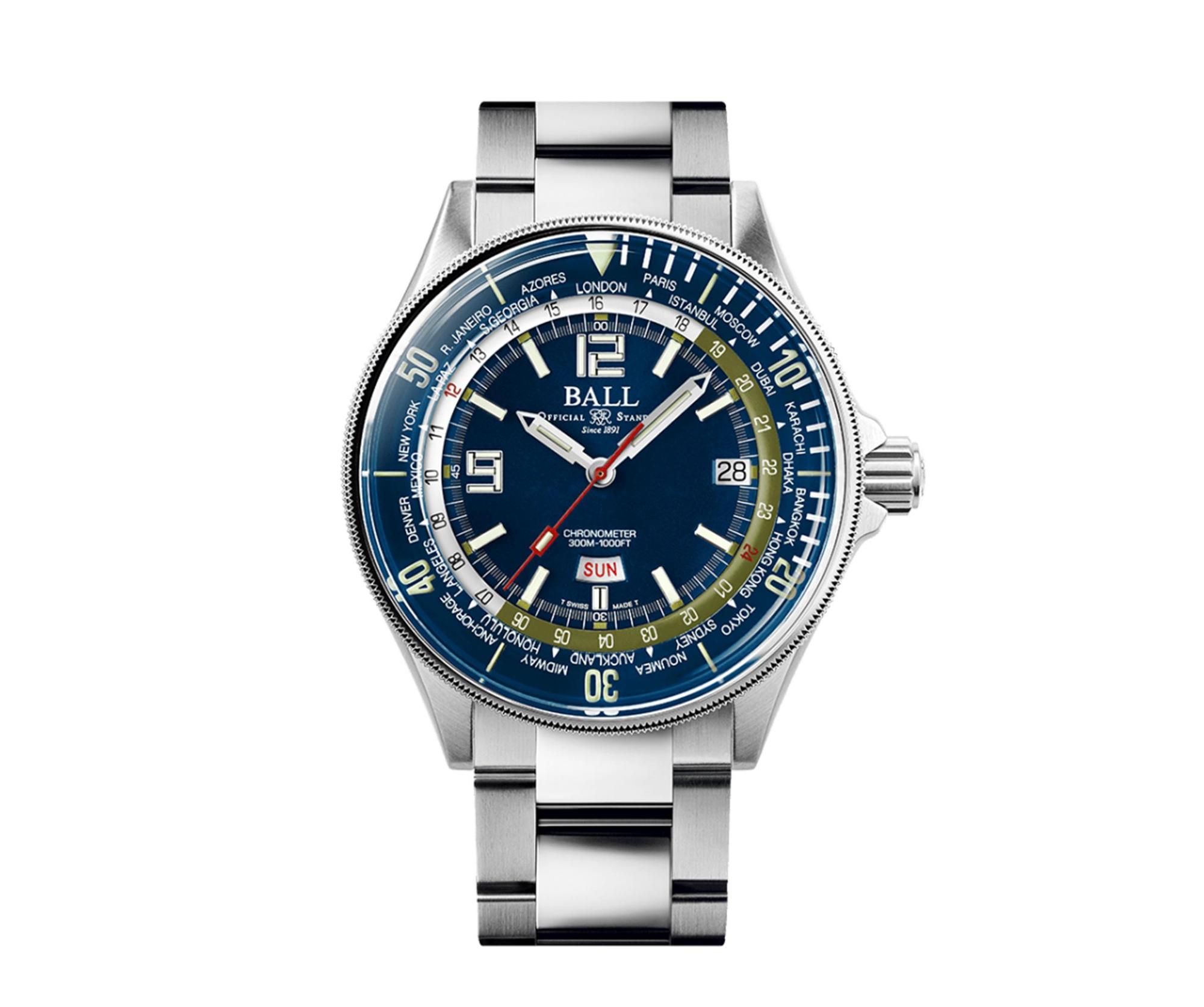 Engineer Master II Diver Worldtime世界時區腕錶,搭配鏈帶版本,定價NT$83,800。