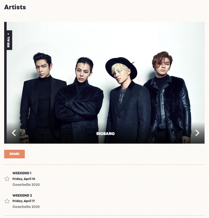 出道至今14年的BIGBANG原本計畫在4月10日和17日登上科切拉音樂節舞台。（翻攝自Coachella官網）