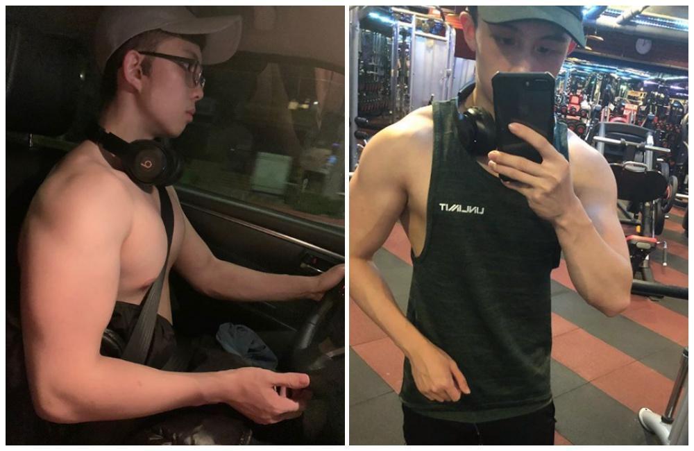 孫安佐裸身開車,畫面裡都是大塊肉。(翻攝自孫安佐IG)