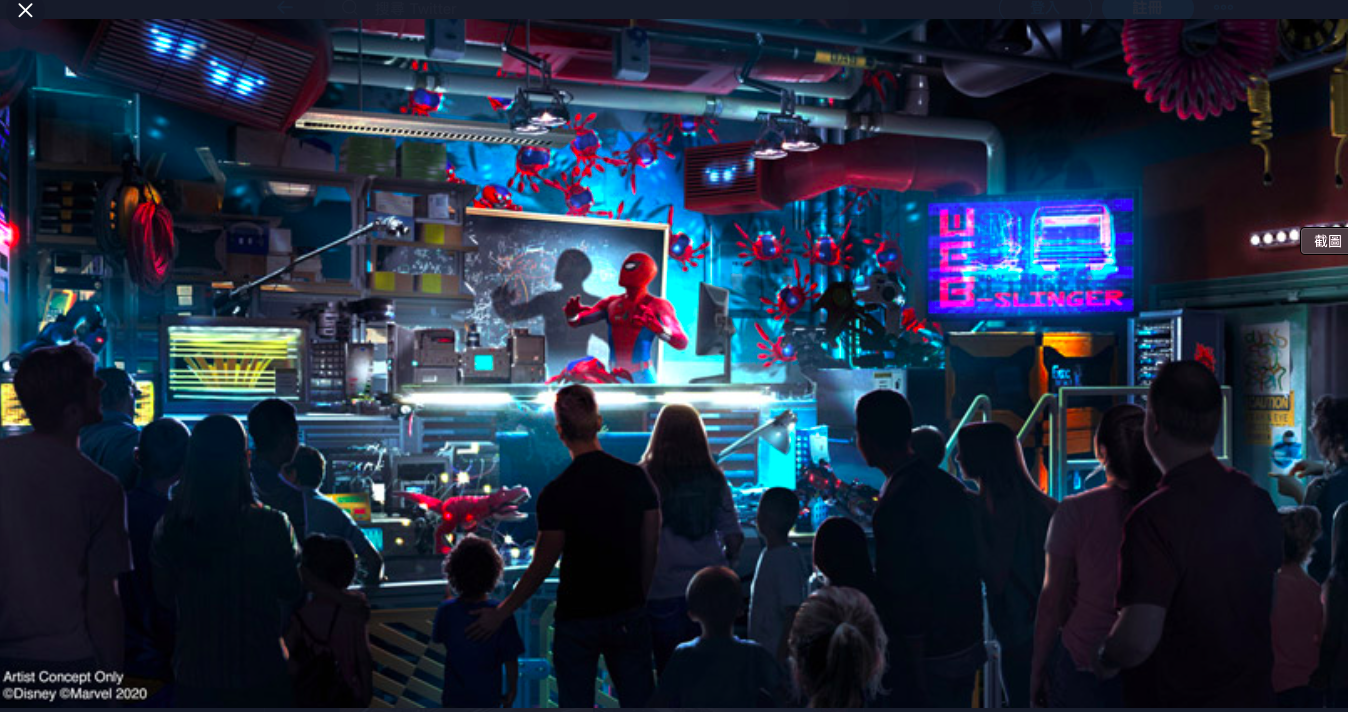 蜘蛛人會出現在園區裡頭，教導大眾如何發射蜘蛛絲，這是迪士尼官方與湯姆霍蘭德共同腦力激盪所開發的。（翻攝自DisneyPark官方推特）