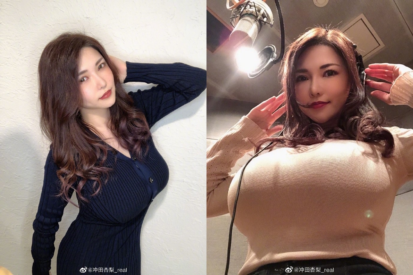 沖田杏梨雖然退出暗黑界，但還是賣奶求關注。（翻攝沖田杏梨微博）