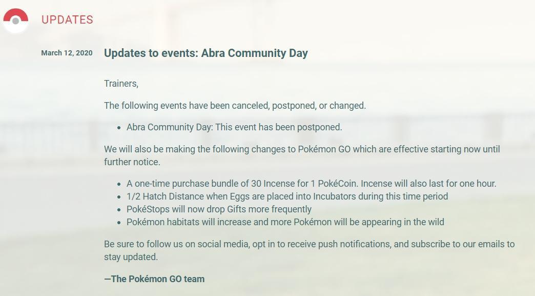 隨著近日新冠肺炎疫情再度升溫，《Pokémon Go》緊急宣布取消這次全球社群日。（翻攝自Pokémon Go）