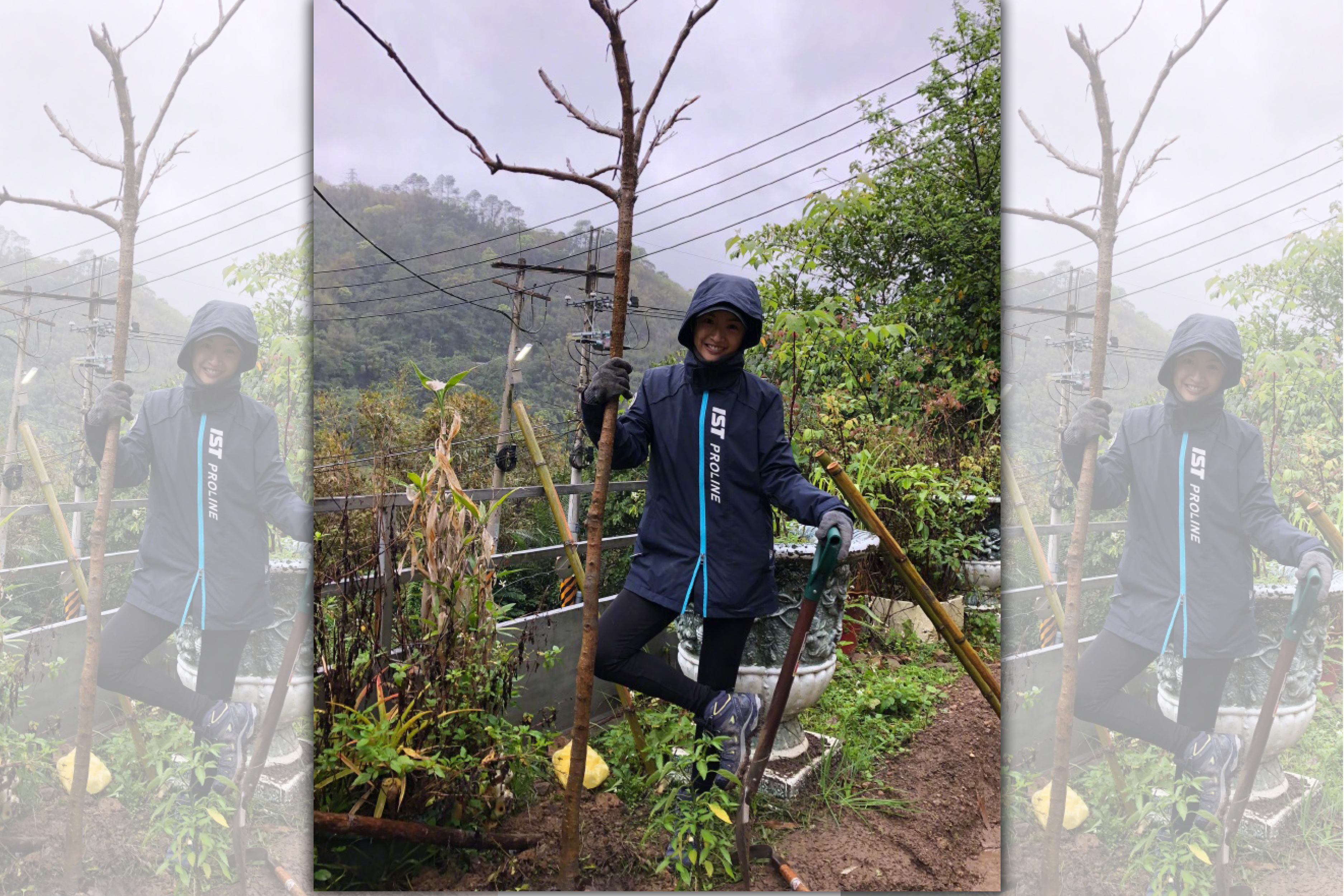 林依晨在微博中PO多張植樹的照片,有意藉此打破有孕傳言。(翻攝自林依晨微博)