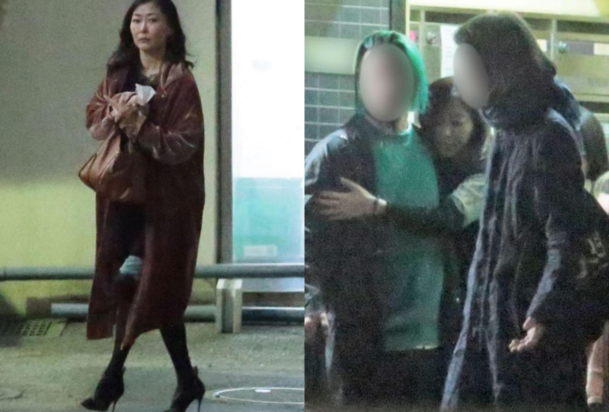 中山美穗被日本媒體捕捉，半夜至酒吧續攤後狂飲，直至清晨才搖晃從店內走出。（翻攝《女性SEVEN》）