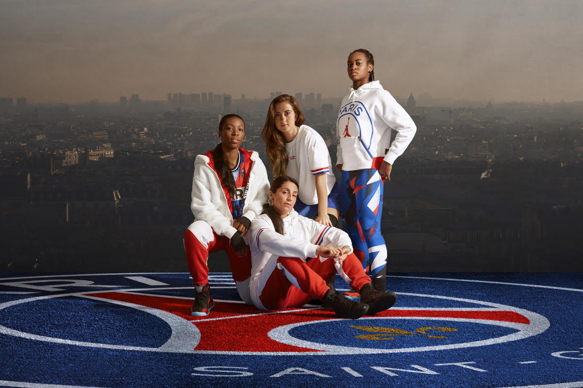 PSG x JORDAN BRAND形象照片由PSG法國女子職業足球俱樂部成員：Grace Geyoro、Nadia Nadim (seated)、Sara Däbritz和Marie-Antoinette Katoto演繹。（FRUITION提供）
