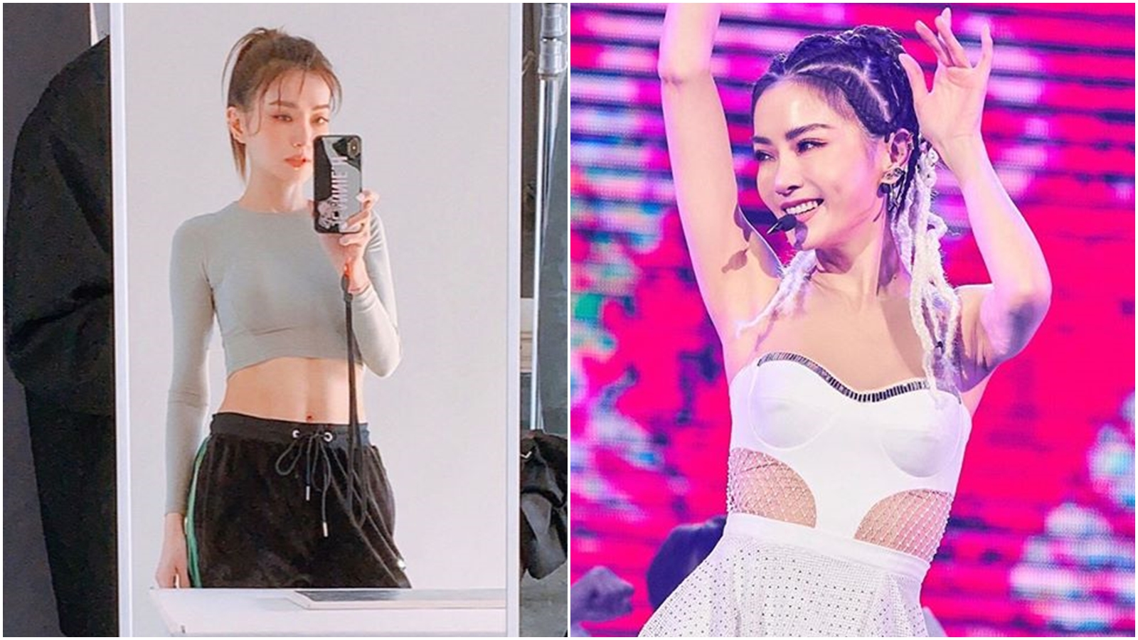 謝金燕對著鏡子自拍，掀起上衣露出馬甲縣小蠻腰，除了上圍豐滿還有明顯腹肌。（翻攝自謝金燕臉書）
