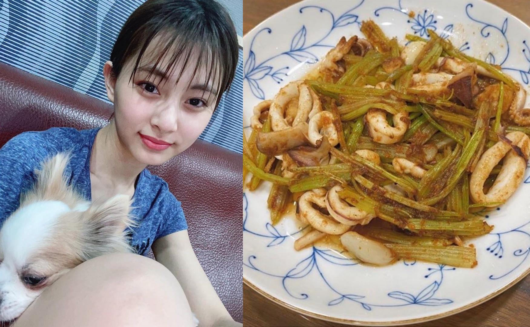 周子瑜從韓國返回台南家裡自主隔離,Po出她愛的家常菜,沙茶花枝炒芹菜台味滿滿。(合成TWICE IG)