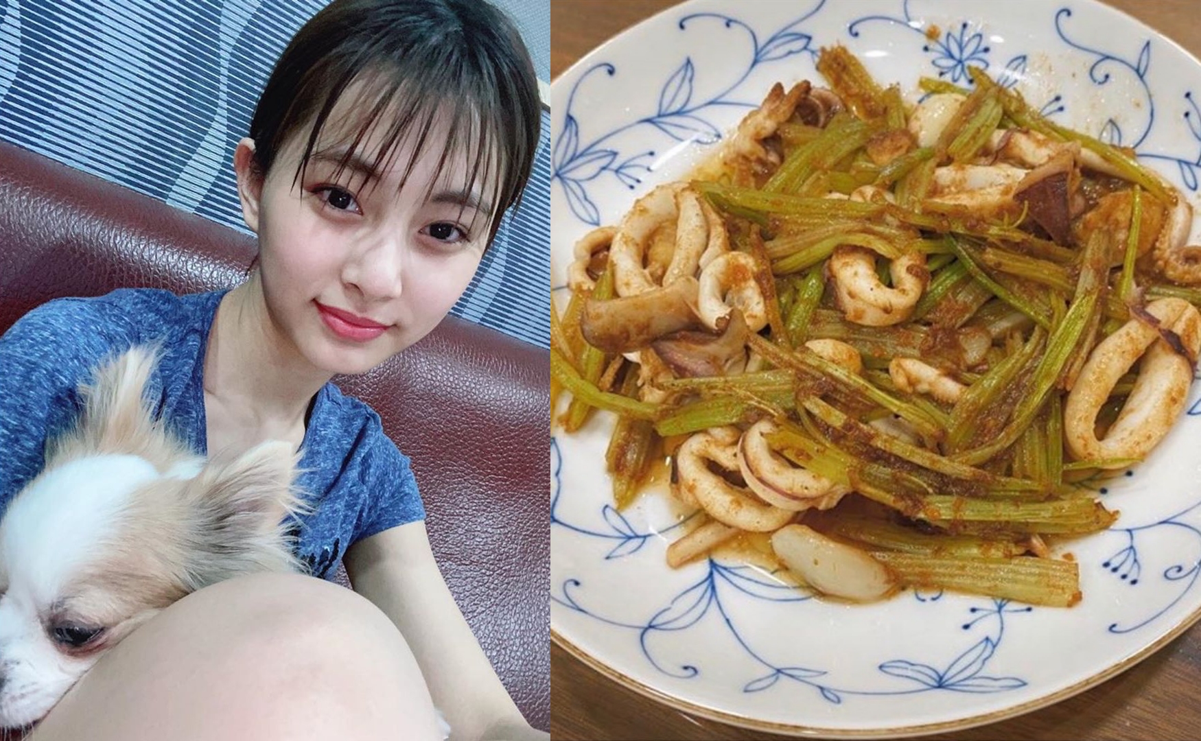 周子瑜從韓國返回台南家裡自主隔離，Po出她愛的家常菜，沙茶花枝炒芹菜台味滿滿。（合成TWICE IG）