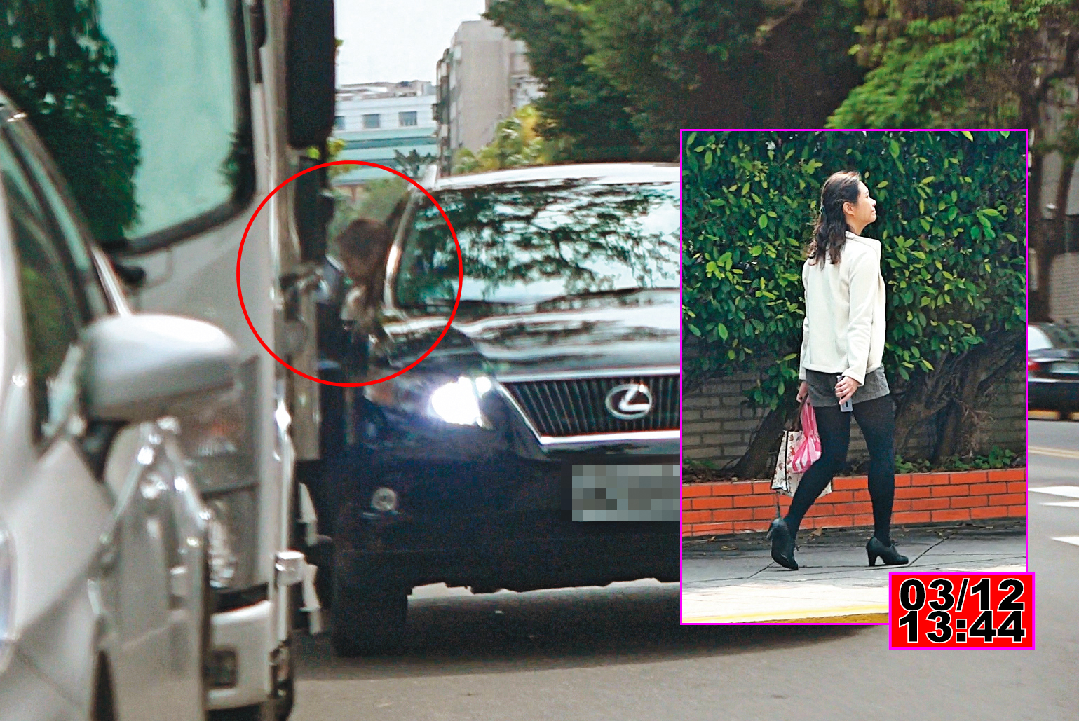 結束幽會後，王浩開車送陳淑娟（紅圈者）到其辦公室附近。陳淑娟下車後，獨自步行返回辦公室。