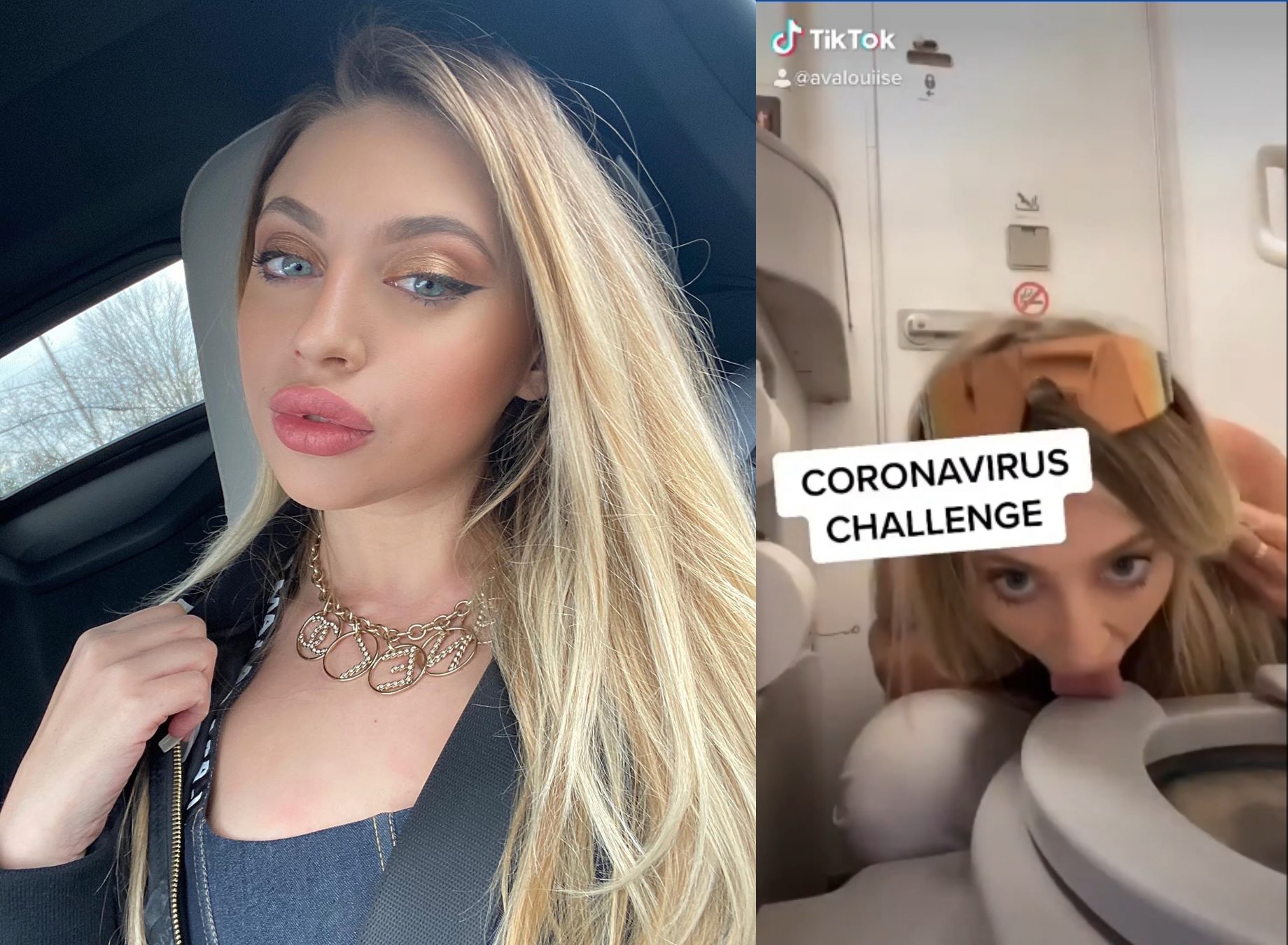 美國網紅愛娃路易斯因為舔馬桶蓋被網友與媒體關注。（翻攝愛娃路易斯IG與影片）