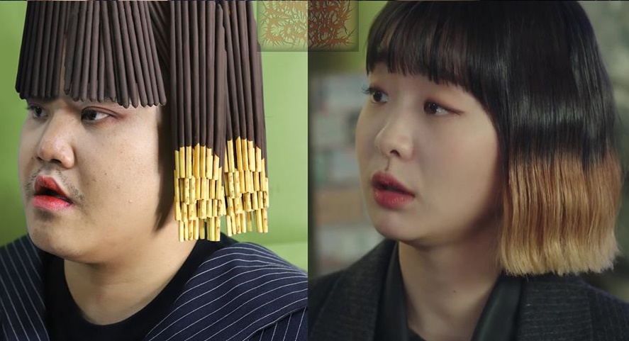 《梨泰院Class》金多美的髮型，原來用Pocky餅乾也可以玩出來。（翻攝自Lowcostcosplay粉絲頁）