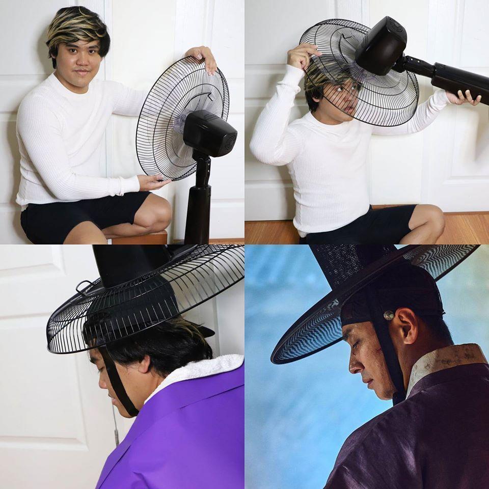 朱智勛在《李屍朝鮮》的造型可以這麼翻玩,電風扇版。(翻攝自Lowcostcosplay粉絲頁)