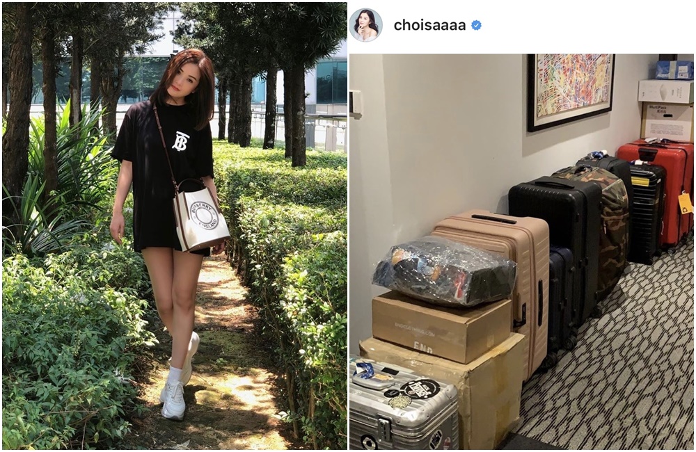 港星蔡卓妍昨晚為了急速離開馬來西亞，她只是把衣物全丟進行李箱，行李比原先多了一倍。（翻攝自蔡卓妍IG）