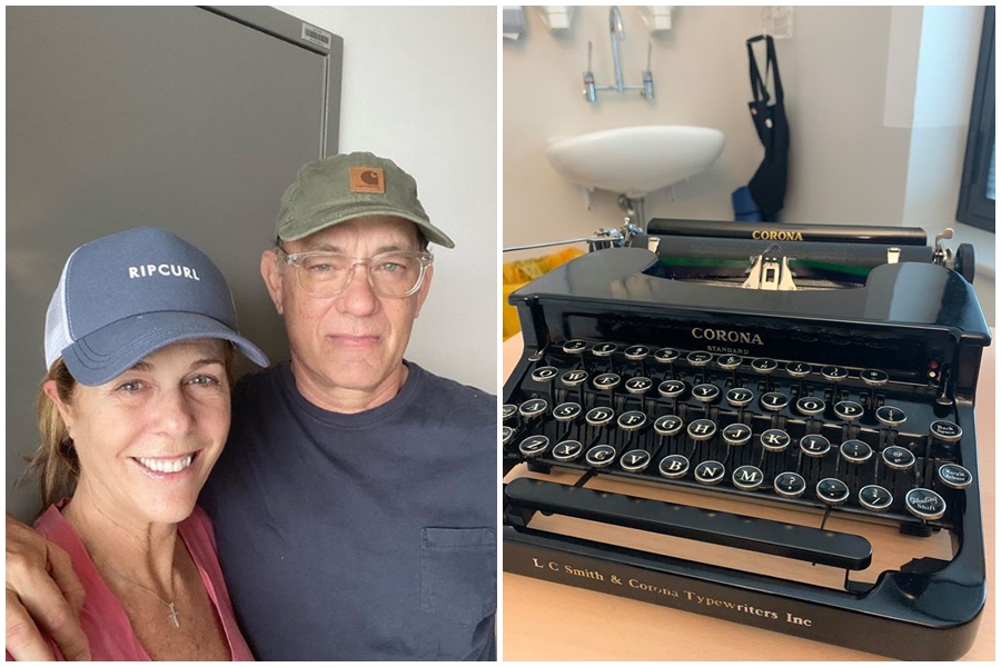 湯姆漢克斯與妻子麗塔上週宣布確診武漢肺炎，今他在社群軟體上宣布「好消息與壞消息」，還上傳一張和冠狀病毒（CORONA）同名的打字機照片。（翻攝自Tom Hanks臉書）