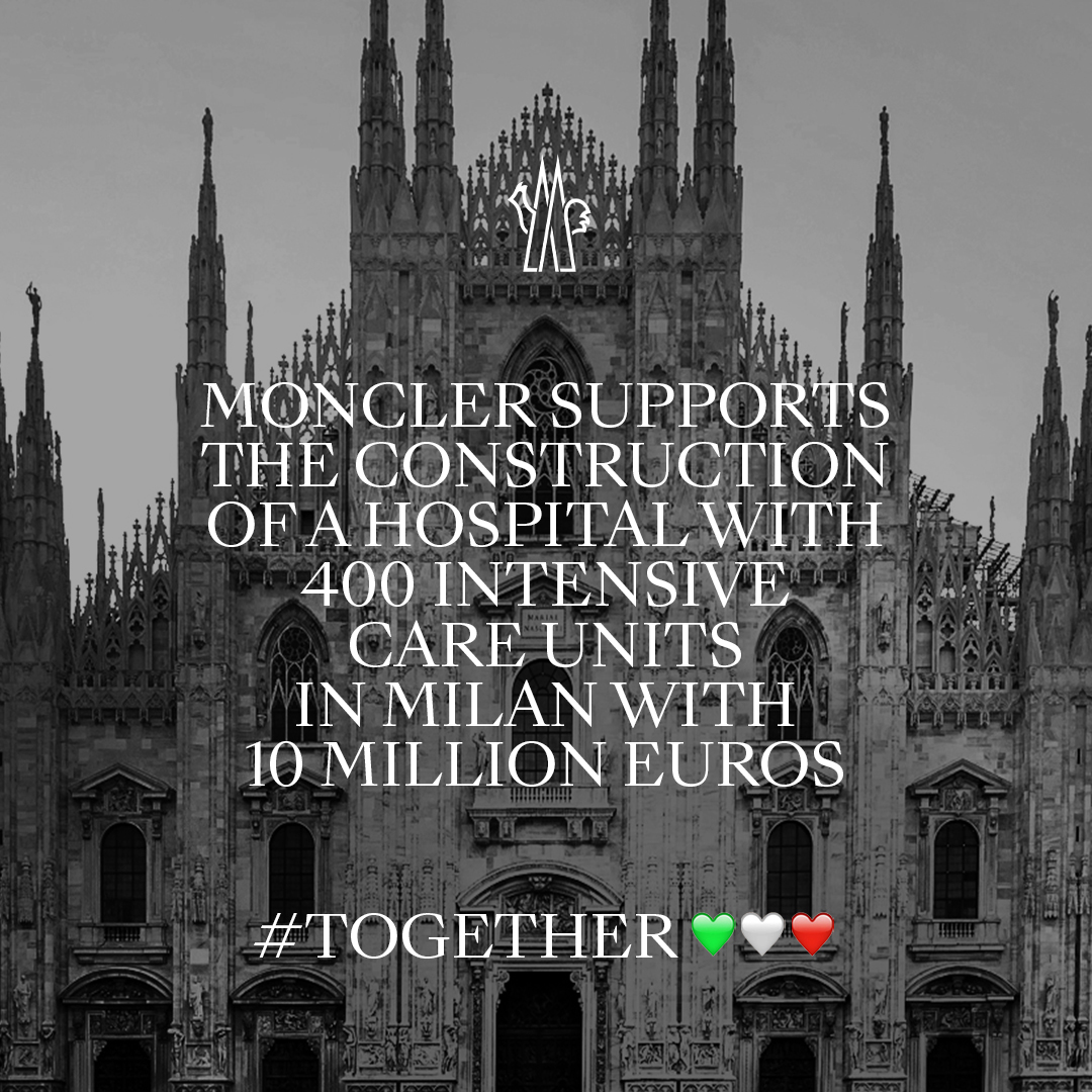 MONCLER今日也宣布將捐贈1,000萬歐元，用以支持倫巴第大區正在推進的米蘭國際展覽中心改建計劃。（MONCLER提供）