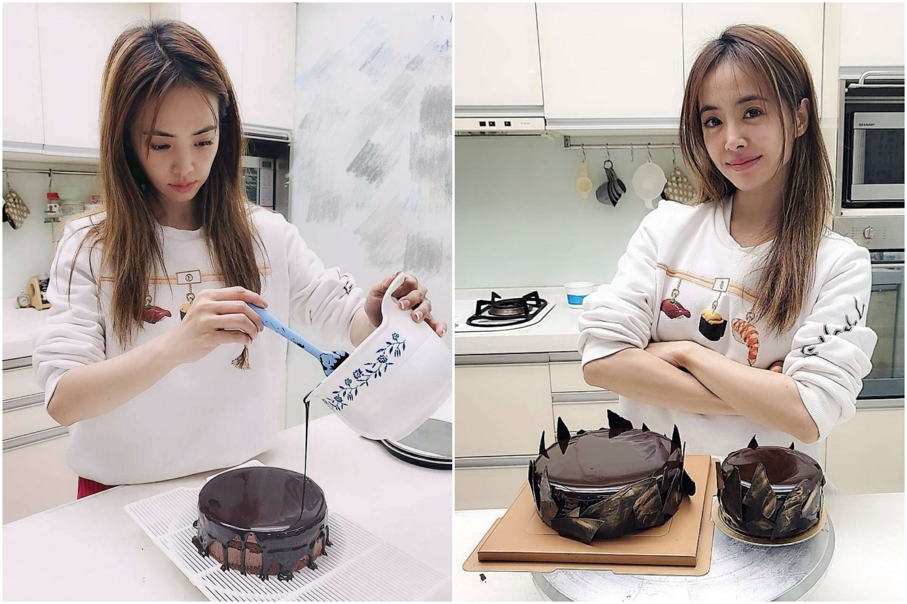 蔡依林暫撇工作，重拾廚娘身份做蛋糕，精心雕琢一大一小巧克力蛋糕。（摘自蔡依林IG）