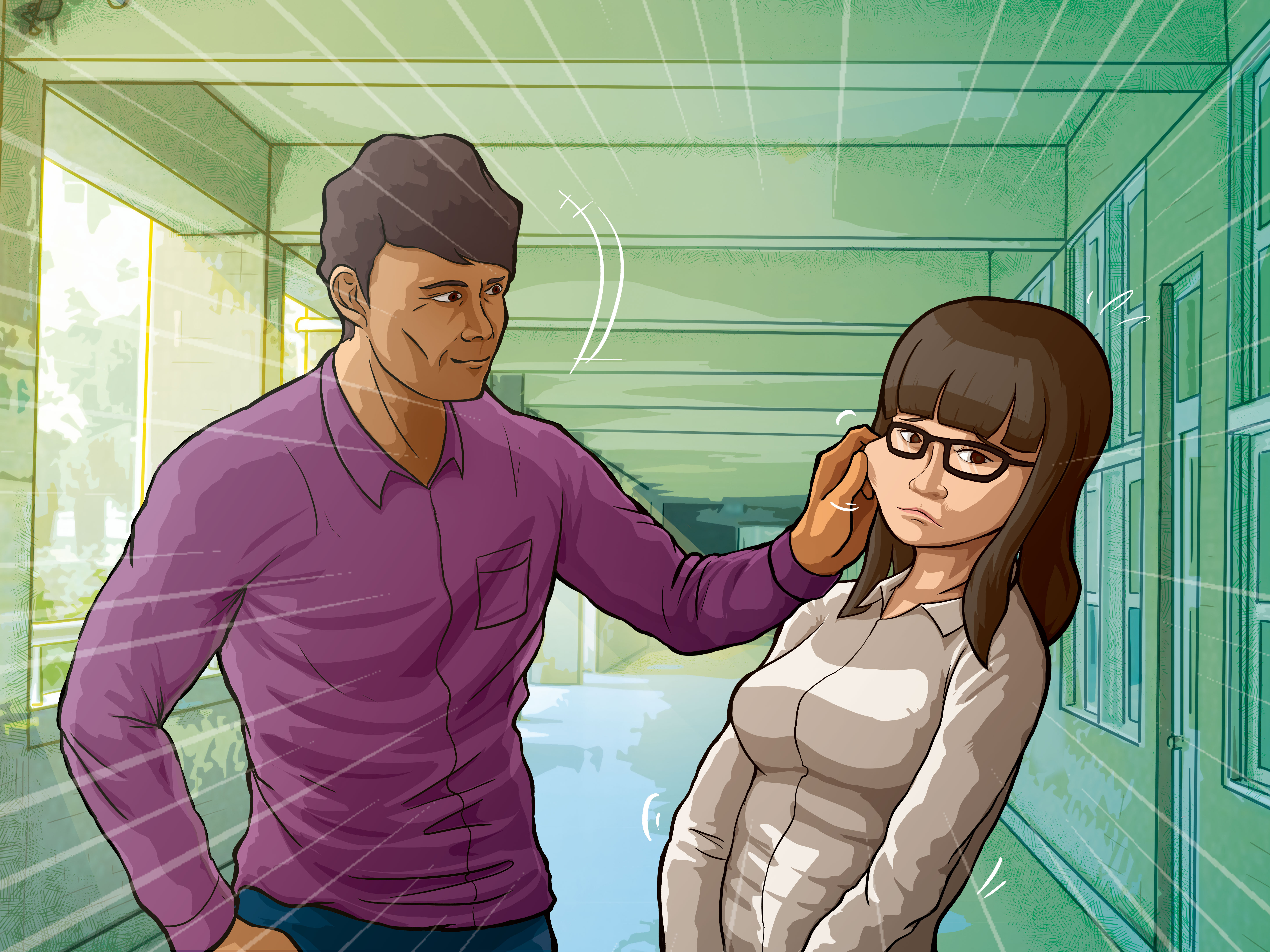 建教組長若在校內遇到心慈，也會對她捏臉騷擾。