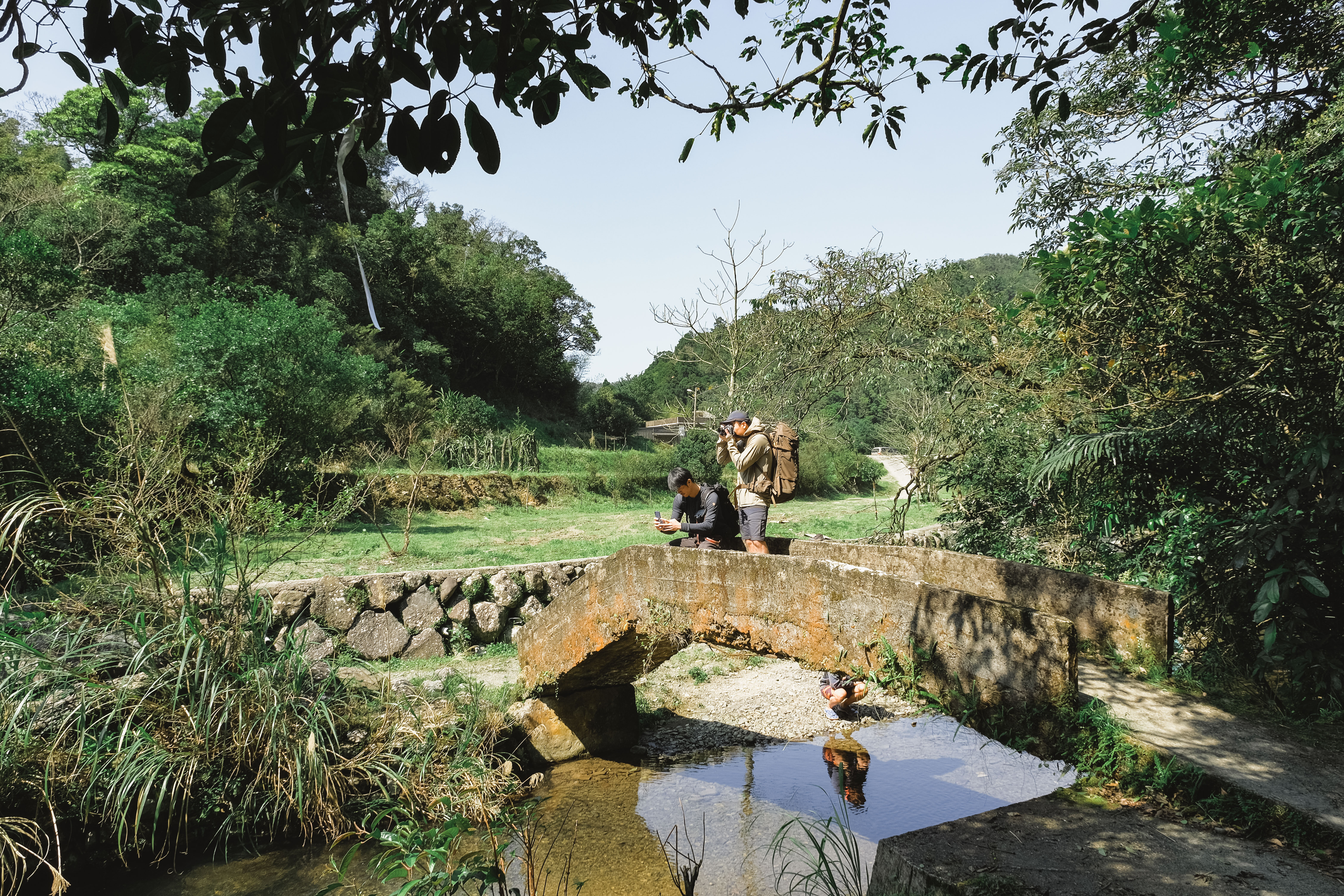 斑駁的水泥橋即為坪溪古道的入口。