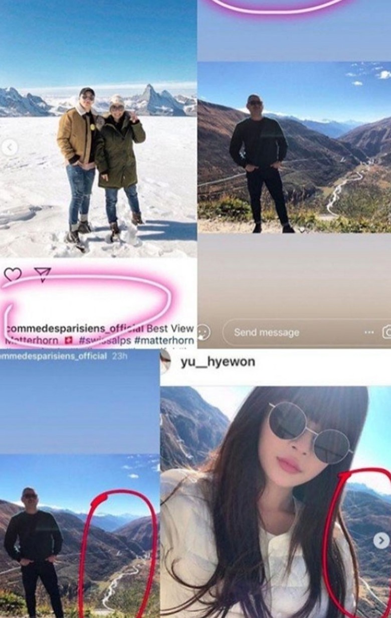 粉絲從勝利與劉惠媛的IG比對兩人疑似一起去山上約會。（翻攝自網路）