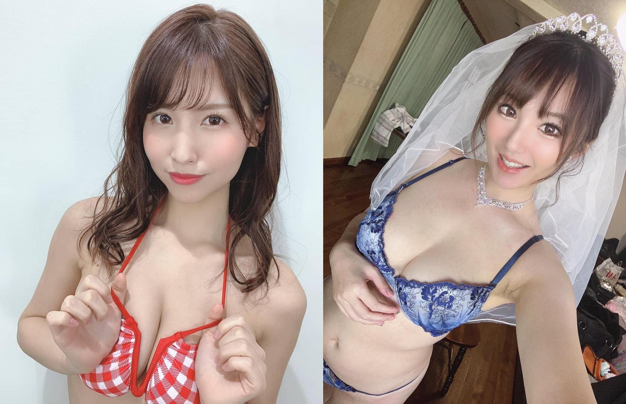 原訂本月25日來台宣傳TRE台北國際成人展的日本女優櫻空桃(左)與天海翼,因活動取消無緣與粉絲見面了。(翻攝自櫻空桃與天海翼推特)