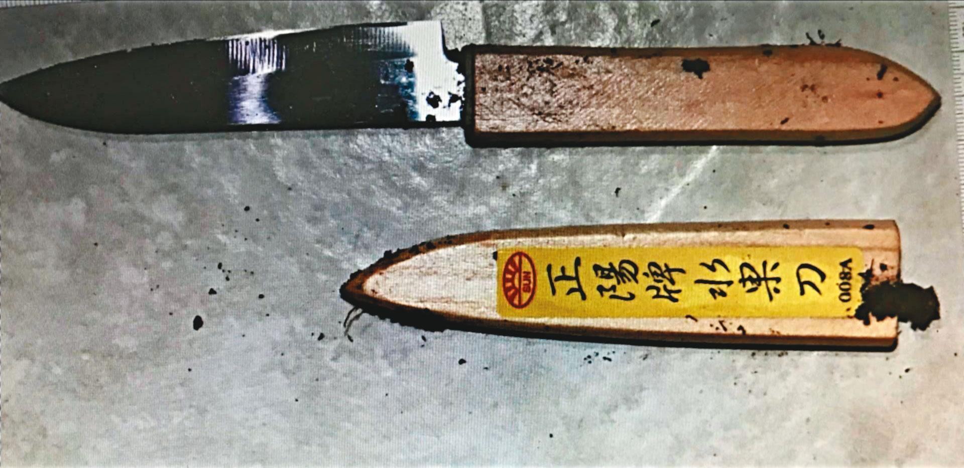 尤凌薇行凶用的水果刀,在租屋處被警方發現。(翻攝畫面)