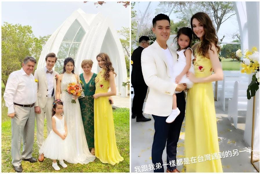 瑞莎一家人在婚禮上的合照,瑞莎、老公Mike及女兒Nika一起出席瑞莎弟弟的婚禮。(翻攝自瑞莎臉書)