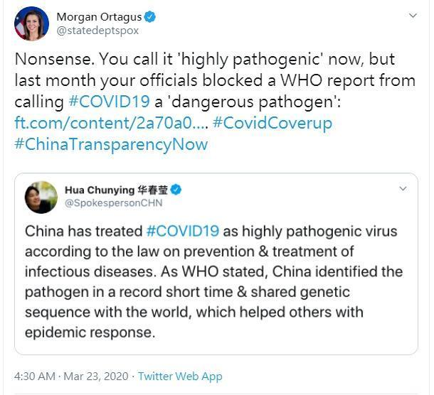 美中發言人在網路上開砲絲毫不手軟。(翻攝自推特)