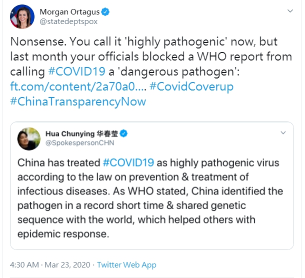 美中發言人在網路上開砲絲毫不手軟。（翻攝自推特）