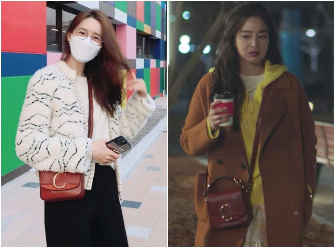 潤娥(左)與金泰希(右)分別在私服look與劇中,背上相同的包款Chloé C。(Chloé提供)