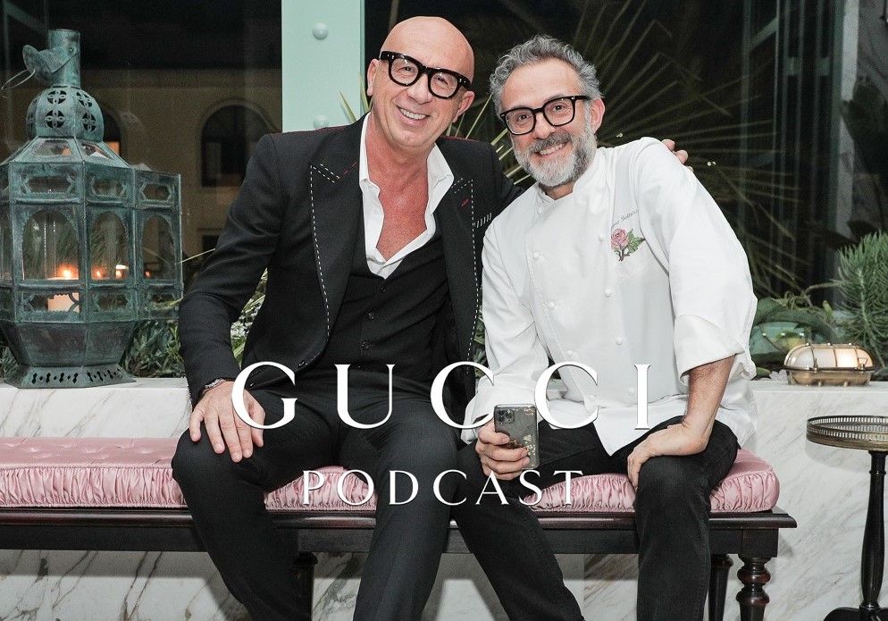 GUCCI從2018年5月開始推出的Podcast 頻道，至今已經28集啦！最新一集的內容，是米其林三星主廚Massimo Bottura跟他的老同學Gucci總裁暨執行長Marco Bizzarri的對話。（GUCCI提供）