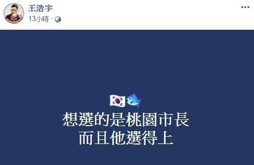 王浩宇爆韓國瑜真正想選的是「桃園市長」。(翻攝自王浩宇臉書)