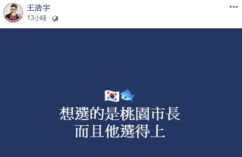 王浩宇爆韓國瑜真正想選的是「桃園市長」。（翻攝自王浩宇臉書）