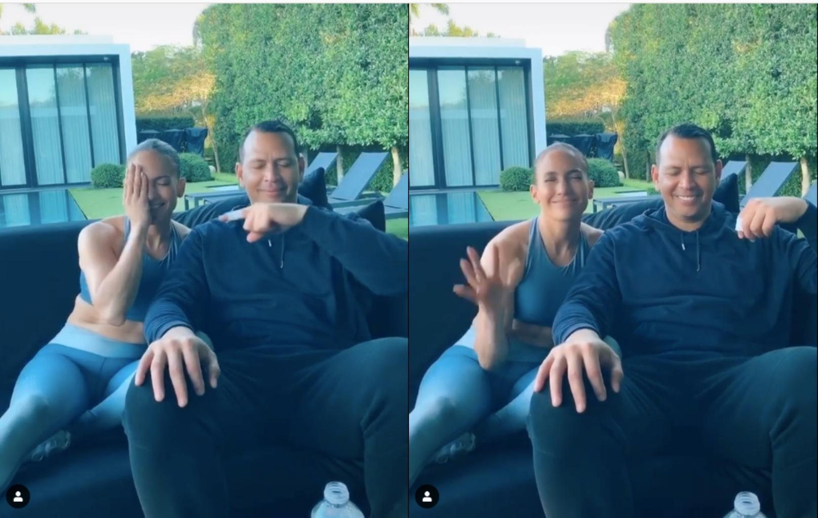 珍妮佛羅培茲(左)與未婚夫A-Rod,玩起快問快答,結果2人答案完全不同。(翻攝自A-Rod官方Instagram)