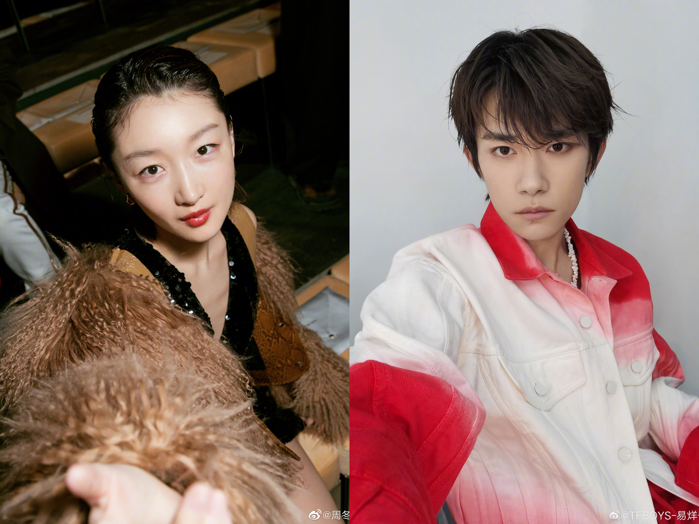 周冬雨與小她8歲的易烊千璽因合作《少年的你》而傳緋聞。（周冬雨、易烊千璽微博）