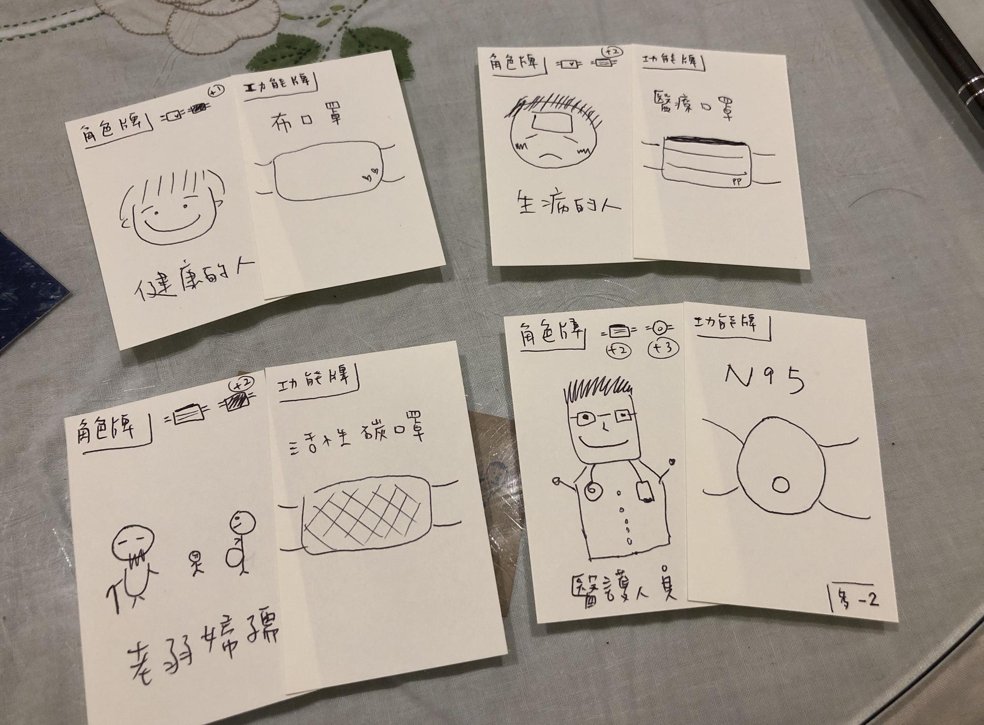王雅涵邊吃飯邊構思遊戲,隨手畫出卡牌。(王雅涵提供)