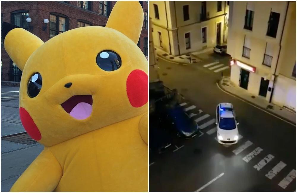 西班牙警察對社區隔離民眾朗誦一封來自皮卡丘的信。(翻攝自pokemon、elmundo_es Instagram)