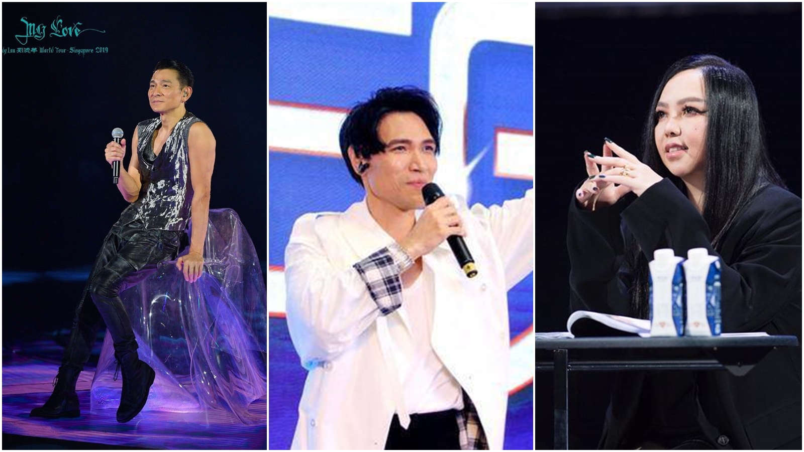 選秀節目當道，劉德華（左起）及楊宗緯皆拒絕擔任導師，而張惠妹只接了一季。（合成圖，翻攝自臉書、微博）