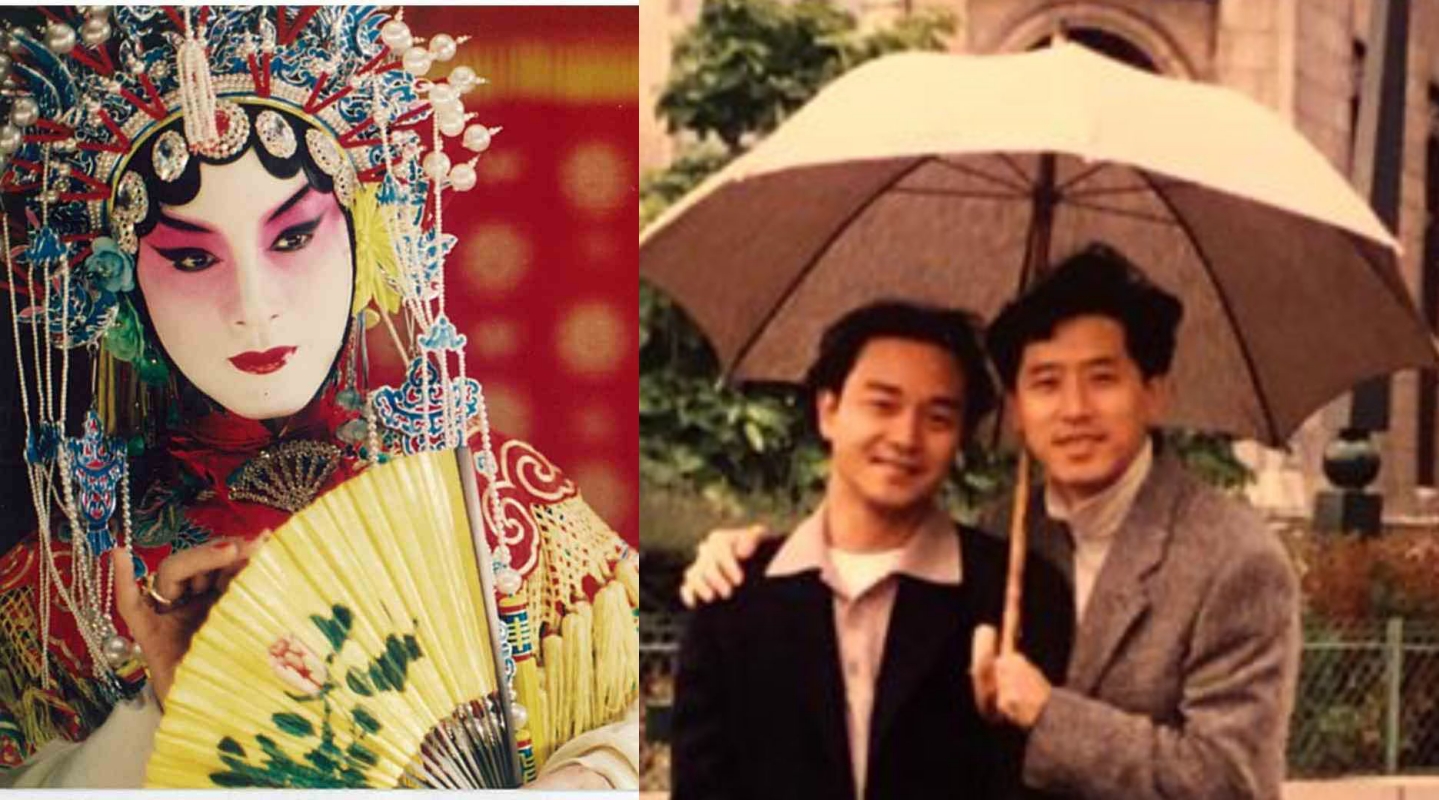 張國榮生前男友唐鶴德更新兩人合照，他為張國榮撐傘，兩人笑得甜蜜。（左為甲上提供，右圖翻攝自唐鶴德IG）