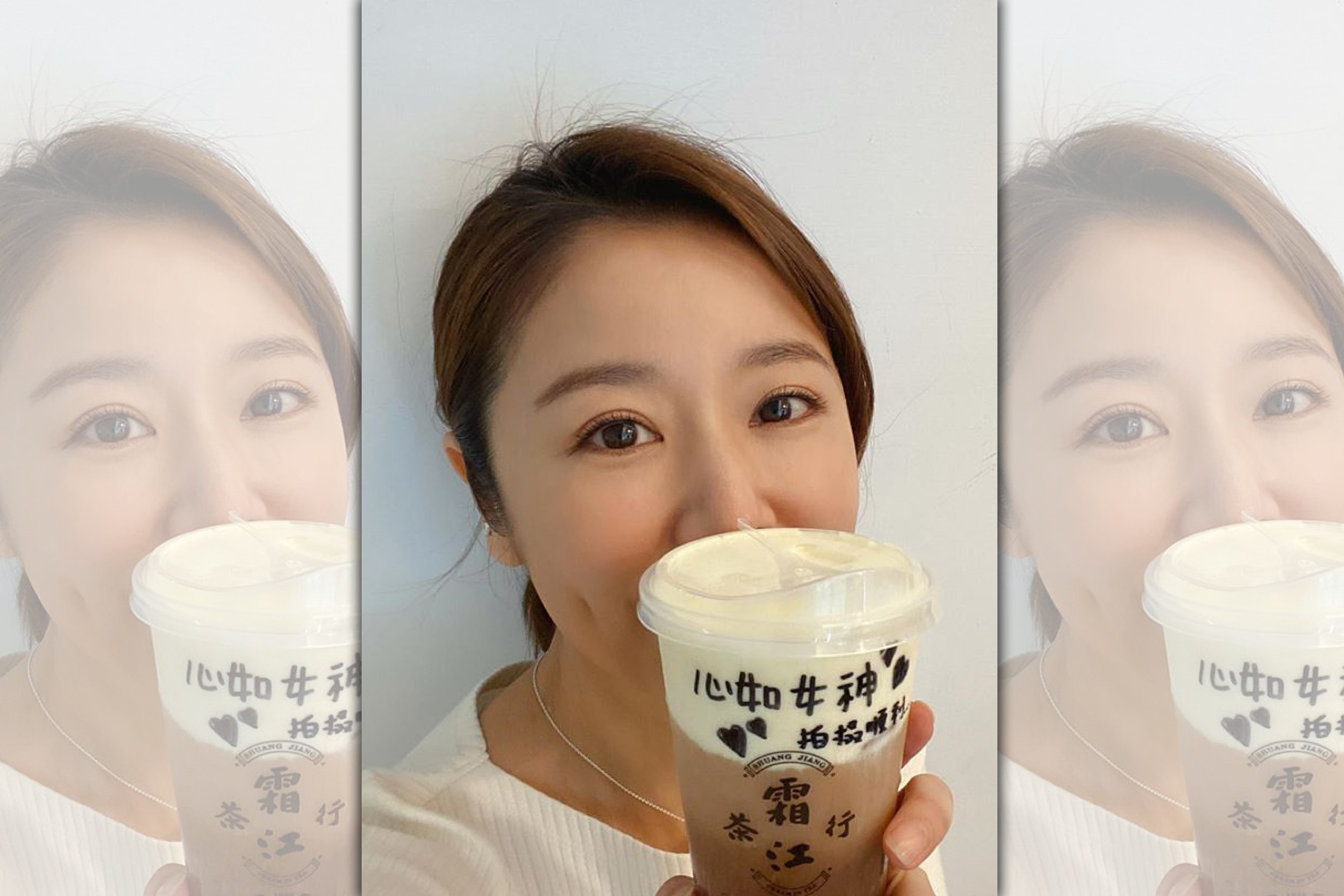 林心如手持茶飲，透露了正在拍戲的訊息。（翻攝自林心如臉書）