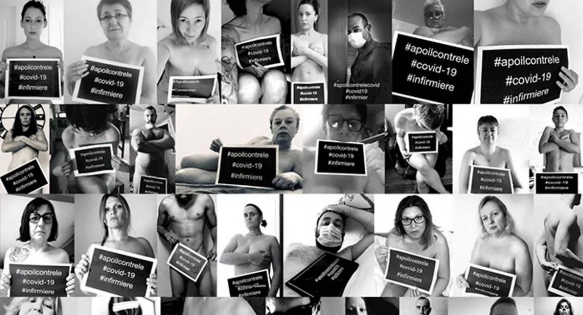 法國醫護人員發起裸體抗議，痛批政府讓他們「赤裸對抗新冠病毒」。（翻攝自collectif SOS soignant en danger YouTube）