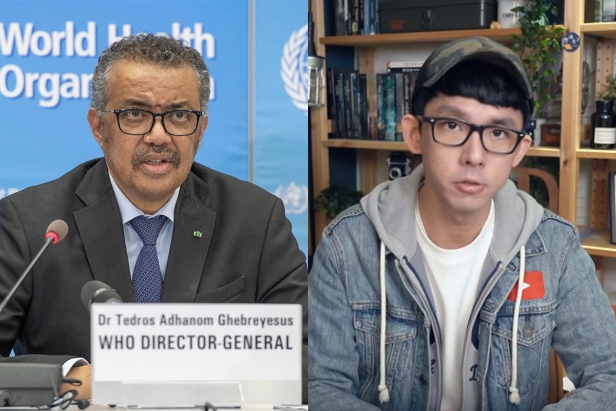 世界衛生組織（WHO）祕書長譚德塞公開指責台灣「對他人身攻擊」，YouTuber阿滴回擊譚德塞「不知羞恥到了極點」。（合成圖，圖左翻攝自WHO Twitter、圖右翻攝自阿滴YouTuber）