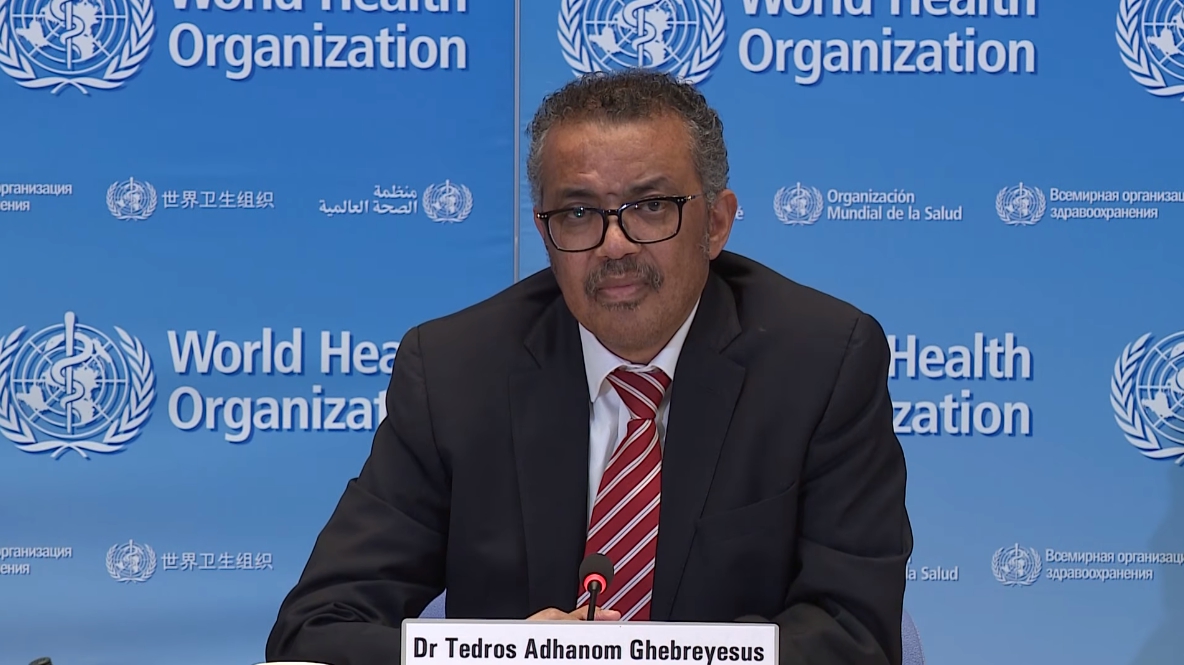 譚德塞今（8日）公開指控這些反對聲浪都是來自台灣網軍對他的人身攻擊。（翻攝自World Health Organization (WHO) YouTube頻道）