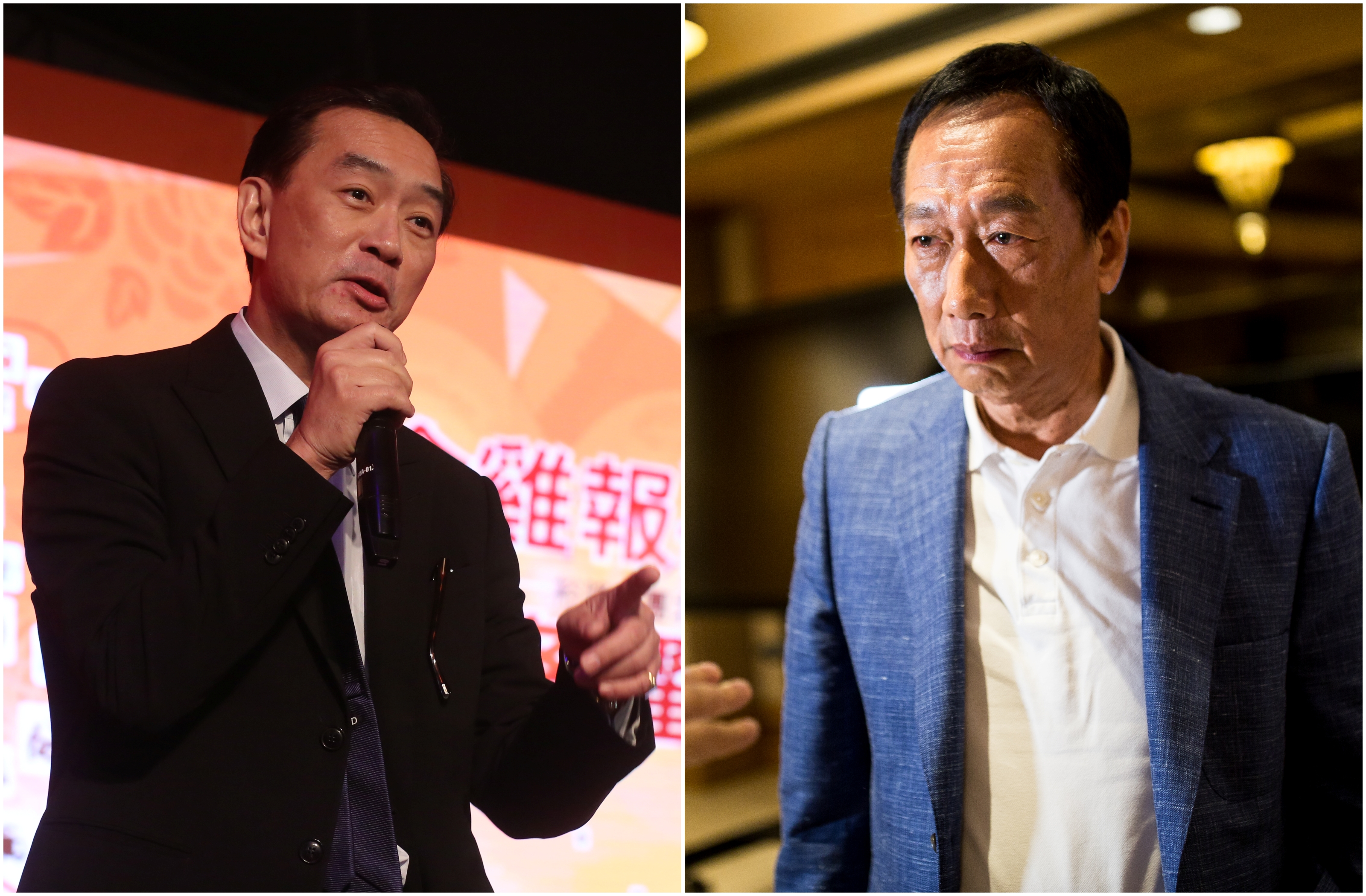 郭台銘(右)日前致祭嚴凱泰(左),表示鴻海會好好的把嚴凱泰的心血發揚光大。(本刊資料照)