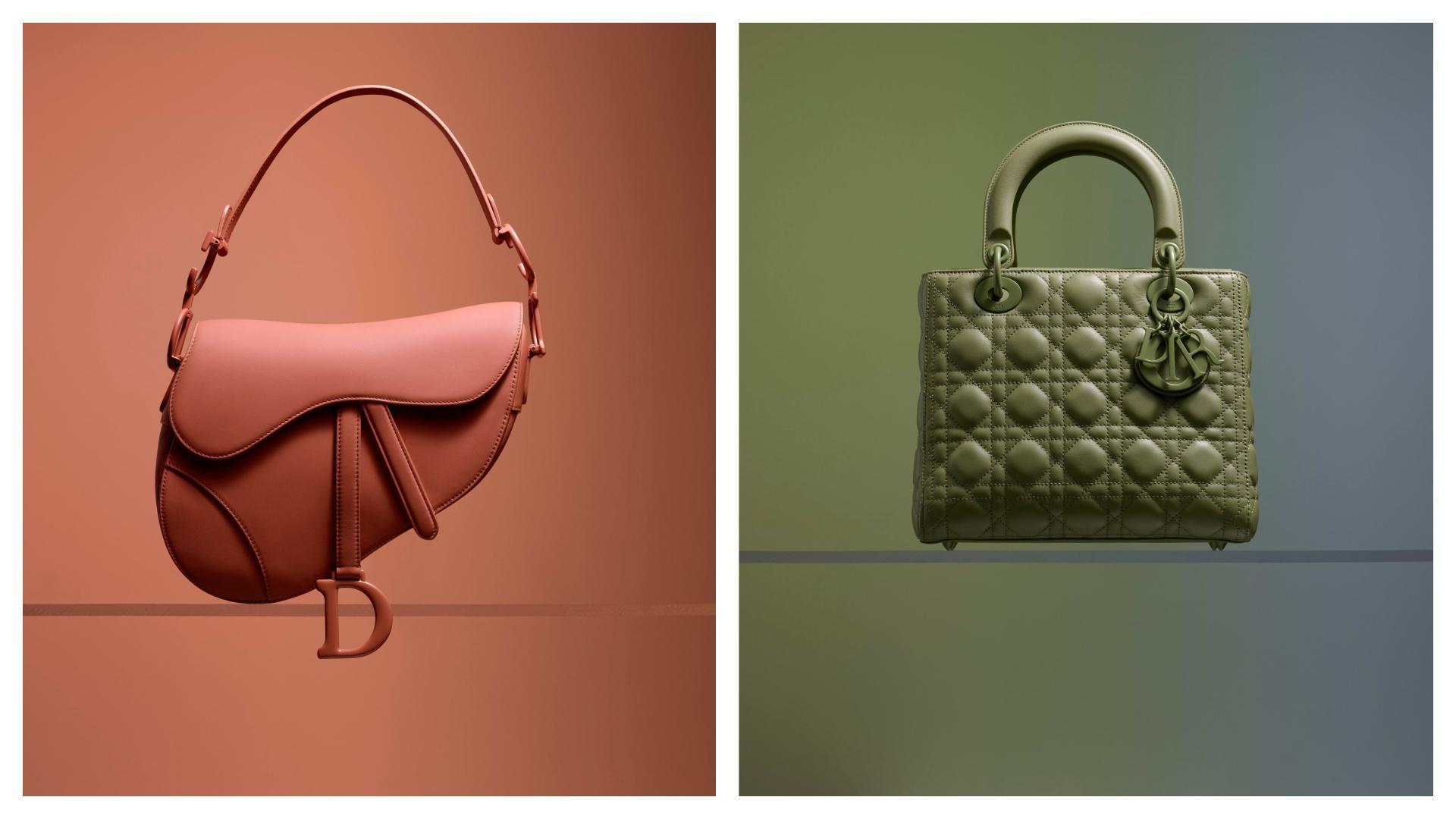 (左)Saddle 胭脂粉馬鞍包 NT$115,000 (右)Lady Dior 翡翠綠提包 均價格店洽 DIOR (DIOR提供)