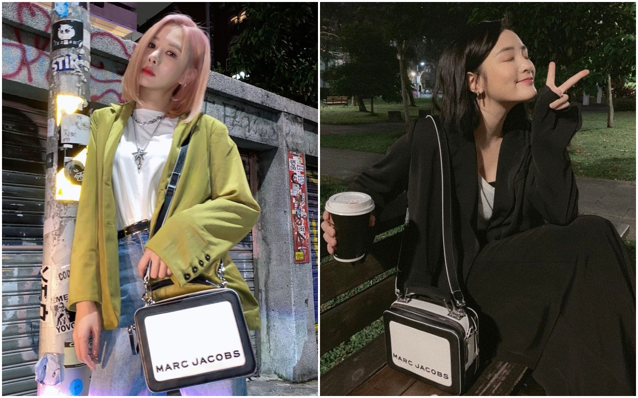 安心亞（左）與王淨不約而同都在深夜背著The Box黑白撞色包款外出。（俊思提供）